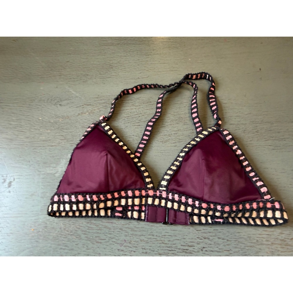 Victoria's Secret Plum Purple Crochet Trim Triangle Bikini Top Small Boho Pink